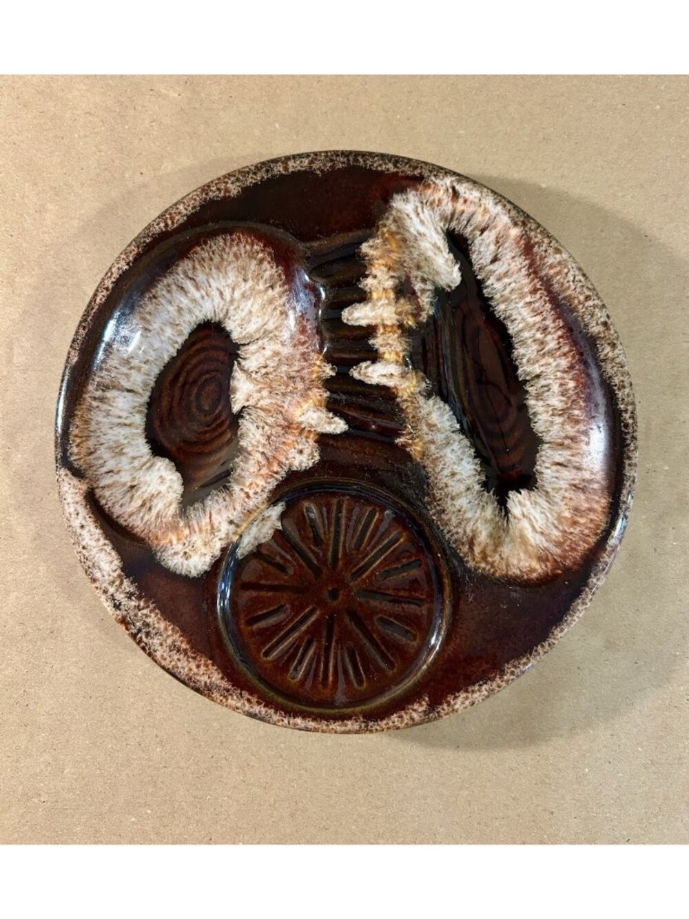 Vintage USA Brown Drip Glaze Ashtray-3148-Brown-8"